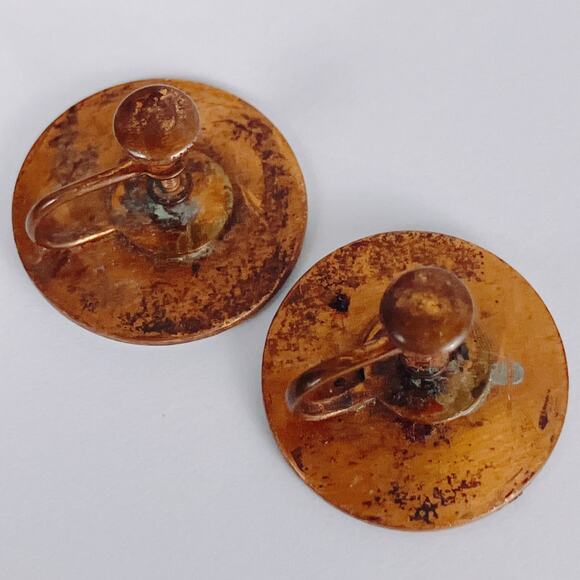 VTG 1950s Screw Back Earrings Enamel Copper Mid Century Modern - Picture 8 of 12